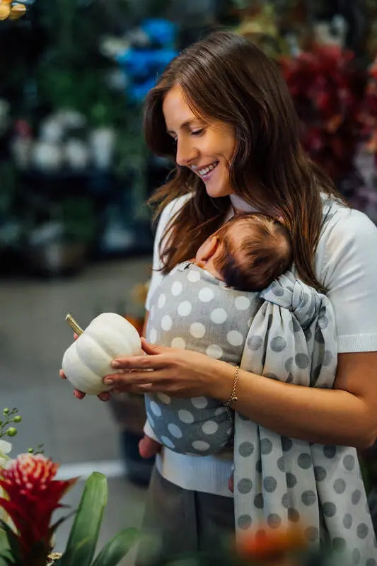 Baby Wrap, Jacquard Weave (100% cotton) - POLKA DOTS - PLOP - Woven Baby XS - 4   long_woven_wraps    #