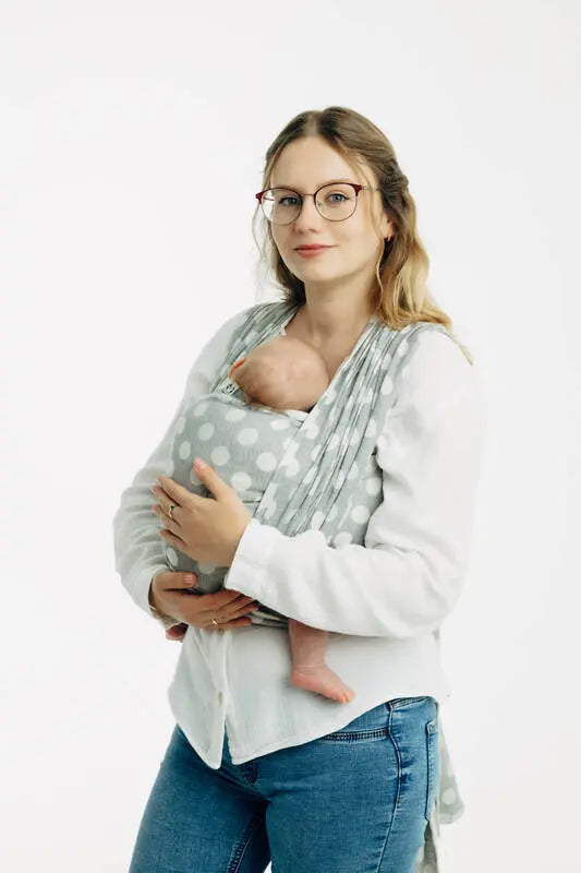 Baby Wrap, Jacquard Weave (100% cotton) - POLKA DOTS - PLOP - Woven Baby Size - L-Size - M-Size - XS   long_woven_wraps    #