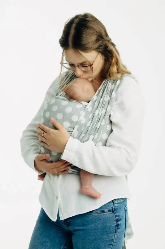 Baby Wrap, Jacquard Weave (100% cotton) - POLKA DOTS - PLOP - Woven Baby Size - L-Size - M-Size - XS   long_woven_wraps    #