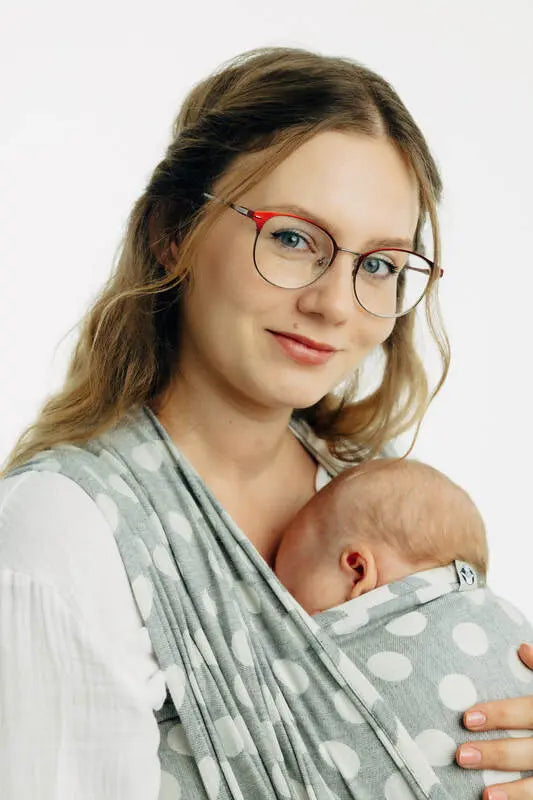 Baby Wrap, Jacquard Weave (100% cotton) - POLKA DOTS - PLOP (grade B) - Woven Baby Size - L-Size - S   long_woven_wraps    #