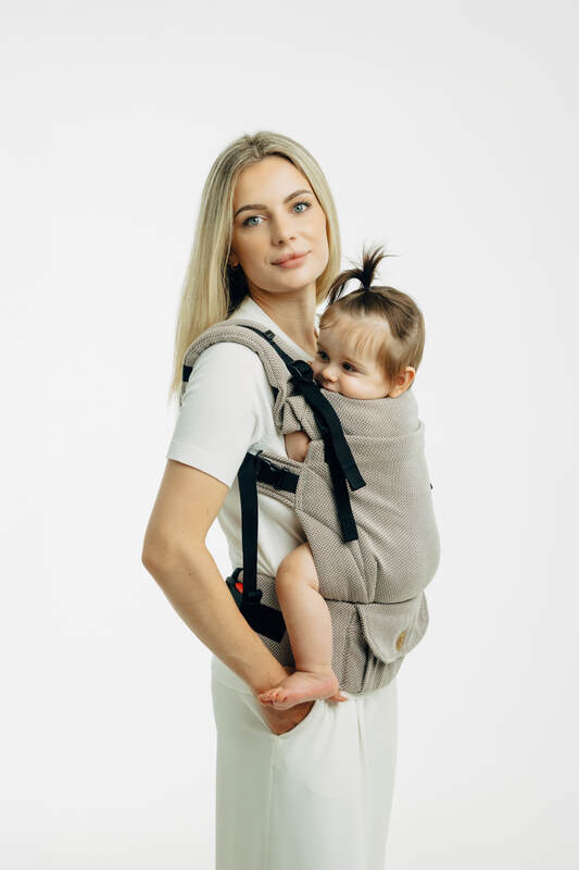 My First Baby Carrier - LennyUpGrade PRO, herringbone weave 100% cotton - LITTLE HERRINGBONE ALMOND (grade B) - Woven Baby Size - Standard   lenny_upgrade_pro    #