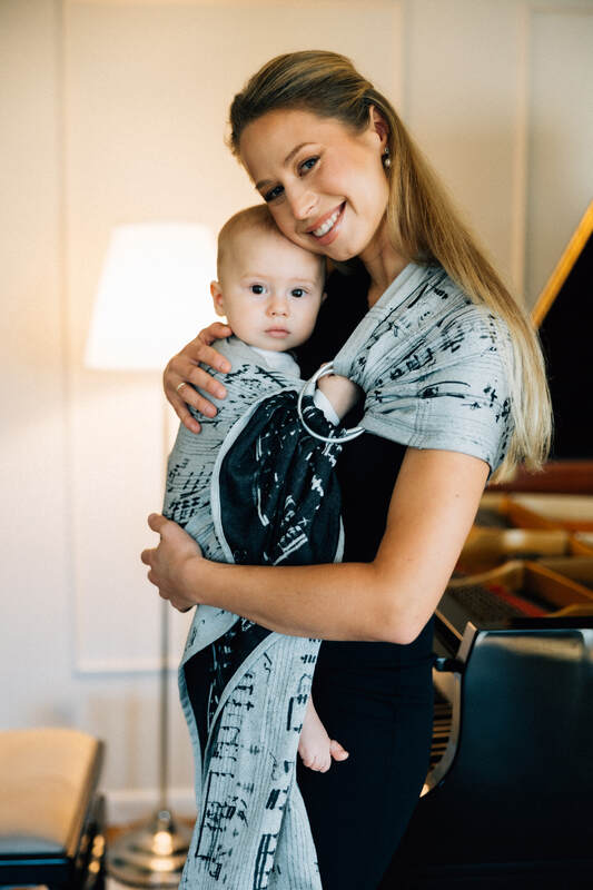 Ring Sling, Jacquard Weave (100% cotton), with gathered shoulder - MELODY - POLONAISE - standard 1.8m