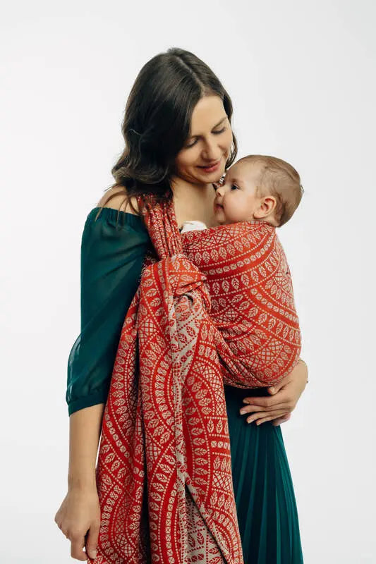 Baby Wrap, Jacquard Weave (100% cotton) - PEACOCK'S TAIL - HOLIDAY - Woven Baby XS - 4   long_woven_wraps    #