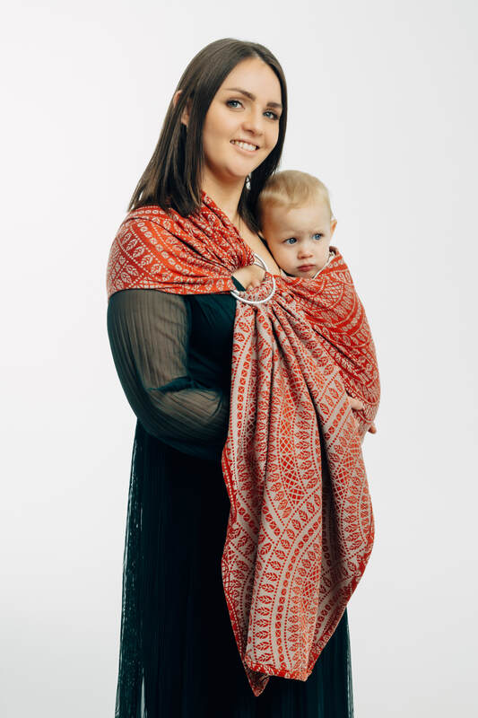Ring Sling, Jacquard Weave (100% cotton), with gathered shoulder - PEACOCK'S TAIL - HOLIDAY - standard 1.8m