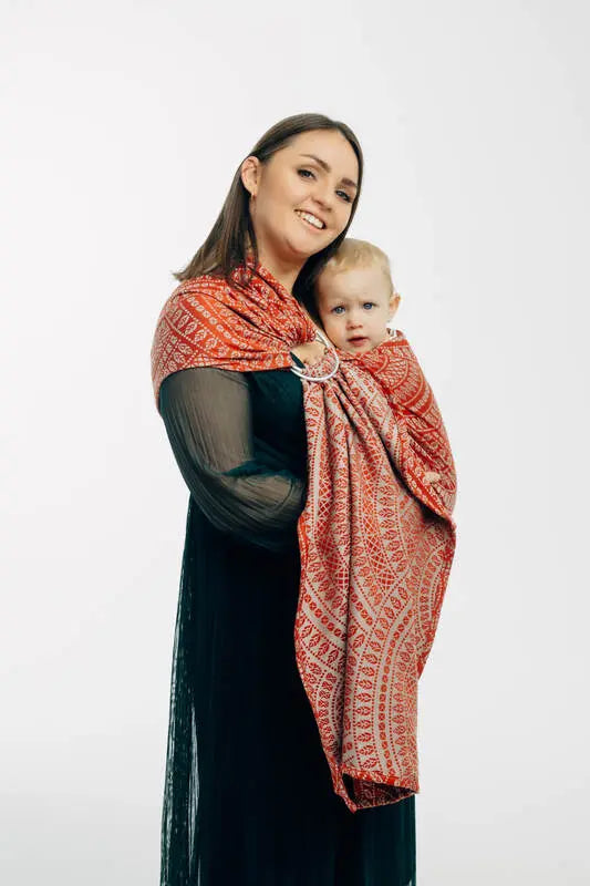 Ring Sling, Jacquard Weave (100% cotton), with gathered shoulder - PEACOCK'S TAIL - HOLIDAY - standard 1.8m - Woven Baby Title - Default Title   ring_slings    #