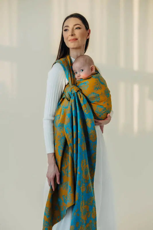 Baby Wrap, Jacquard Weave (100% cotton) - RETRO'N'ROSES - ROSARIUM (grade B) - Woven Baby Size - M   long_woven_wraps    #