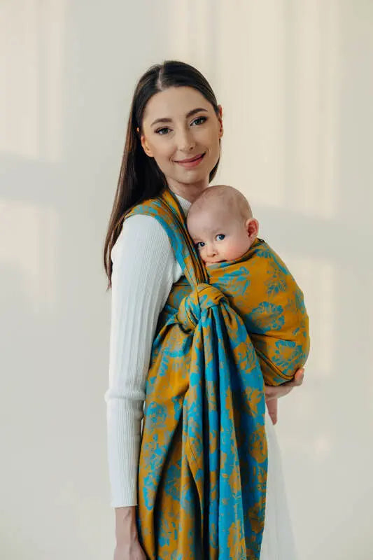 Baby Wrap, Jacquard Weave (100% cotton) - RETRO'N'ROSES - ROSARIUM (grade B) - Woven Baby Size - M   long_woven_wraps    #