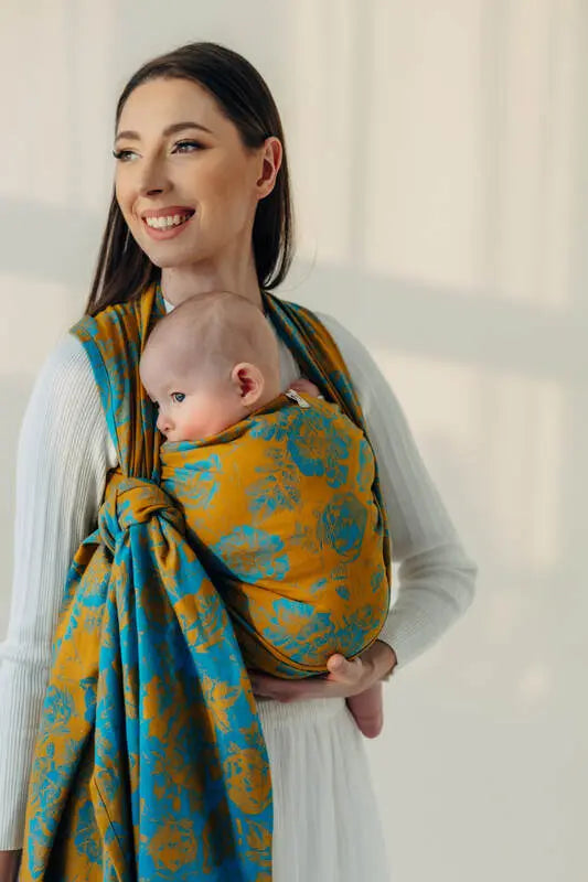 Baby Wrap, Jacquard Weave (100% cotton) - RETRO'N'ROSES - ROSARIUM - Woven Baby Size - L-Size - M-Size - S-Size - XL-Size - XS   long_woven_wraps    #