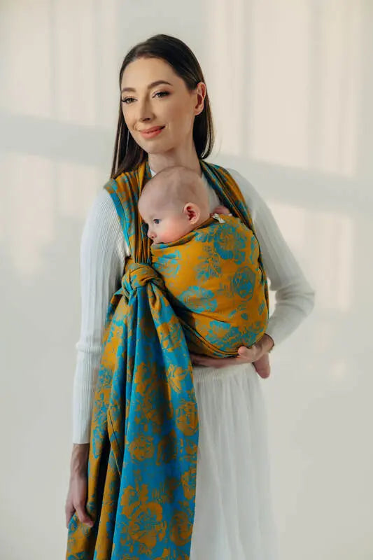 Baby Wrap, Jacquard Weave (100% cotton) - RETRO'N'ROSES - ROSARIUM - Woven Baby XS - 4   long_woven_wraps    #