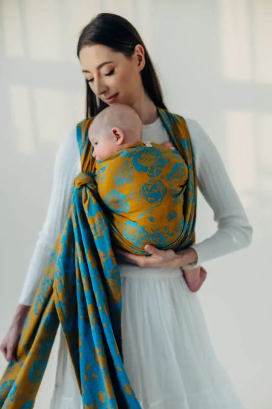 Baby Wrap, Jacquard Weave (100% cotton) - RETRO'N'ROSES - ROSARIUM - Woven Baby XS - 4   long_woven_wraps    #