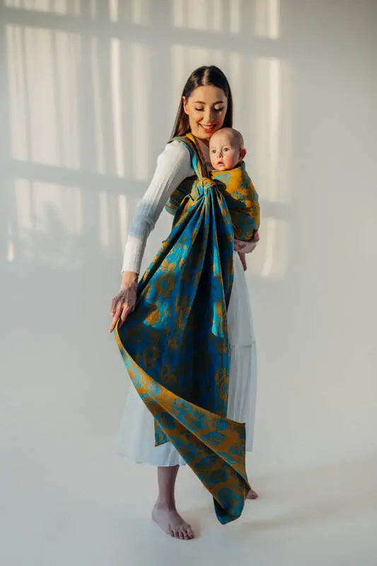 Baby Wrap, Jacquard Weave (100% cotton) - RETRO'N'ROSES - ROSARIUM (grade B) - Woven Baby M - 6   long_woven_wraps    #