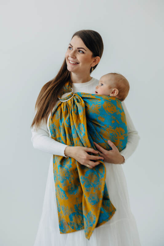 Ring Sling, Jacquard Weave (100% cotton), with gathered shoulder - RETRO'N'ROSES - ROSARIUM - standard 1.8m - Woven Baby Title - Default Title   ring_slings    #