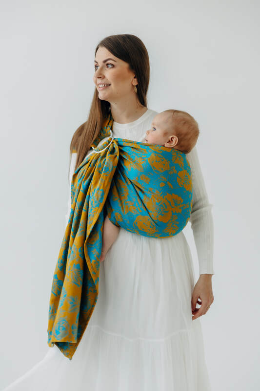 Ring Sling, Jacquard Weave (100% cotton), with gathered shoulder - RETRO'N'ROSES - ROSARIUM - standard 1.8m - Woven Baby Title - Default Title   ring_slings    #
