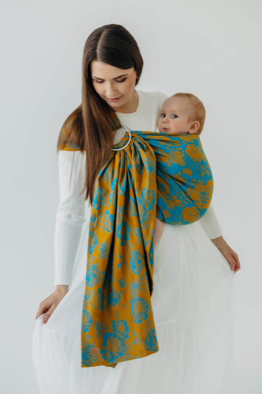 Ring Sling, Jacquard Weave (100% cotton), with gathered shoulder - RETRO'N'ROSES - ROSARIUM - standard 1.8m - Woven Baby    ring_slings    #