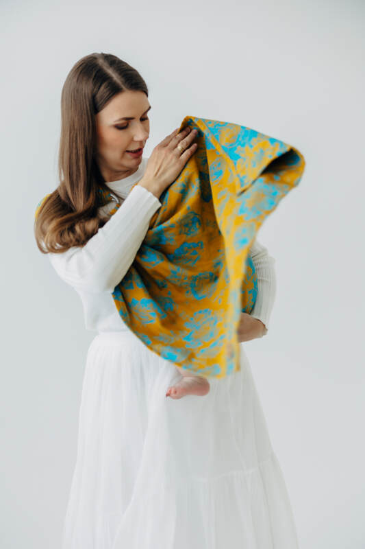 Ring Sling, Jacquard Weave (100% cotton), with gathered shoulder - RETRO'N'ROSES - ROSARIUM - standard 1.8m - Woven Baby    ring_slings    #