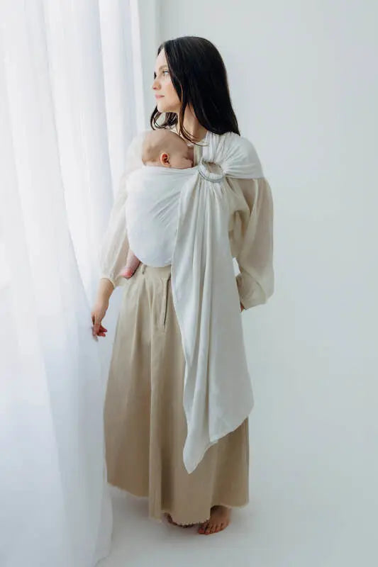 Ring Sling, Jacquard Weave (100% bamboo viscose), with gathered shoulder - VIRIDIFLORA  - MILKY WAY - standard 1.8m - Woven Baby    ring_slings    #