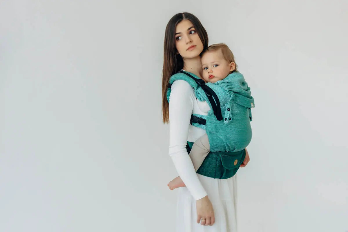 LennyUpGrade PRO Carrier, herringbone weave 100% cotton - LITTLE HERRINGBONE OMBRE GREEN - Woven Baby Standard   lenny_upgrade_pro    #