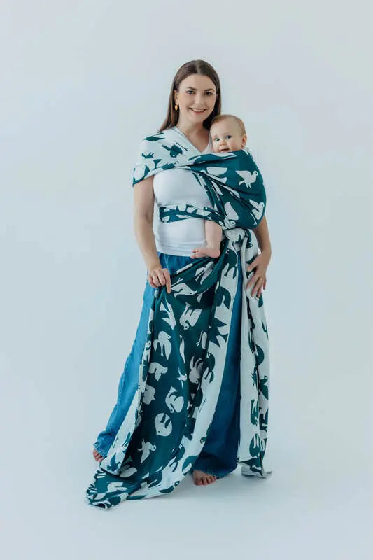 Baby Wrap, Jacquard Weave (100% bamboo viscose) - BIRDY - SKYWARD - Woven Baby Size - L-Size - M-Size - S-Size - XL-Size - XS   long_woven_wraps    #