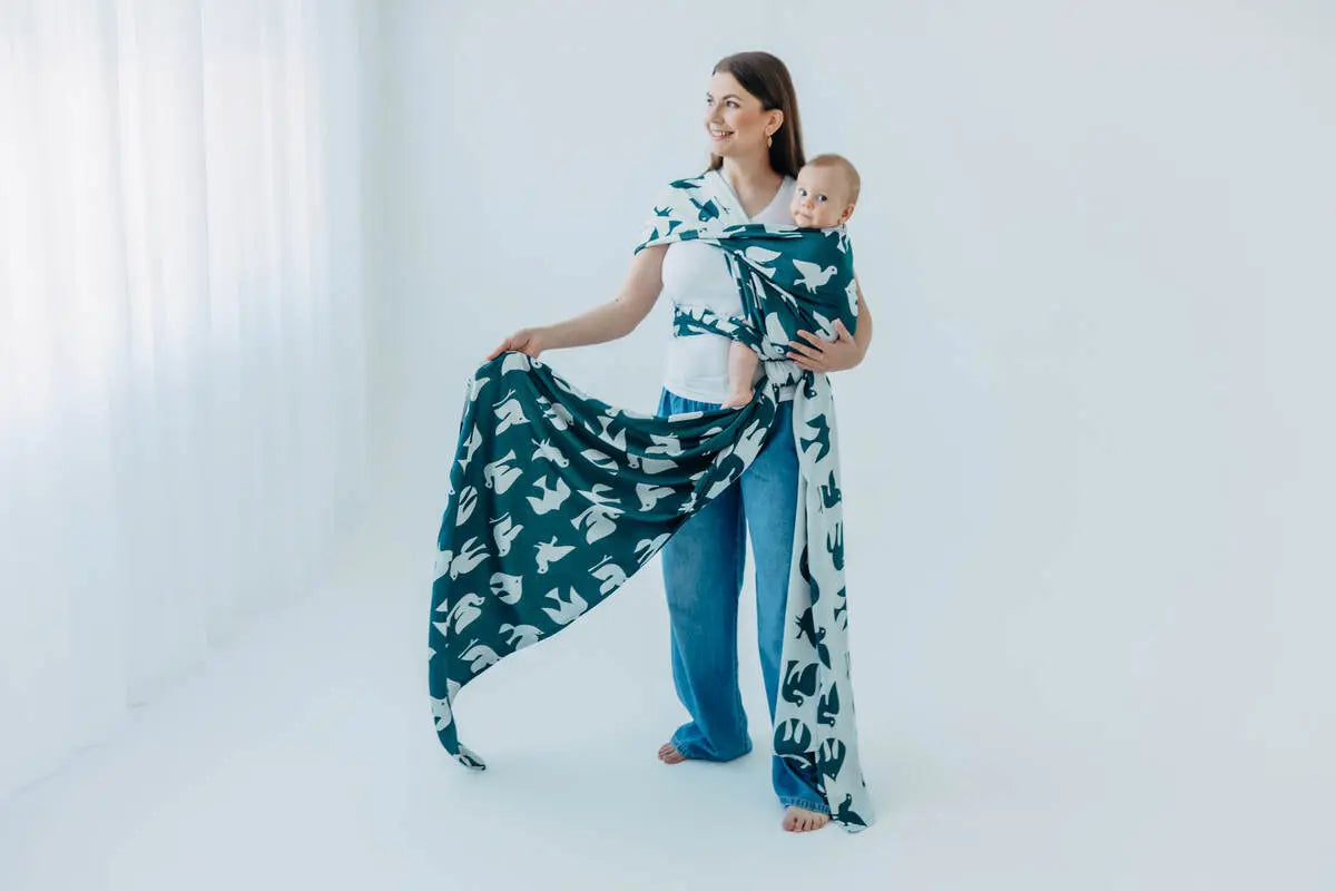Baby Wrap, Jacquard Weave (100% bamboo viscose) - BIRDY - SKYWARD - Woven Baby Size - L-Size - M-Size - S-Size - XL-Size - XS   long_woven_wraps    #