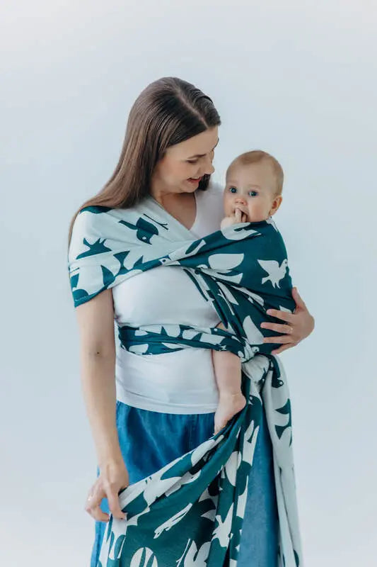 Baby Wrap, Jacquard Weave (100% bamboo viscose) - BIRDY - SKYWARD - Woven Baby Size - L-Size - M-Size - S-Size - XL-Size - XS   long_woven_wraps    #