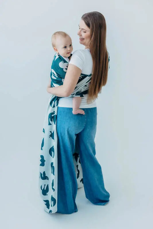 Baby Wrap, Jacquard Weave (100% bamboo viscose) - BIRDY - SKYWARD - Woven Baby XS - 4   long_woven_wraps    #