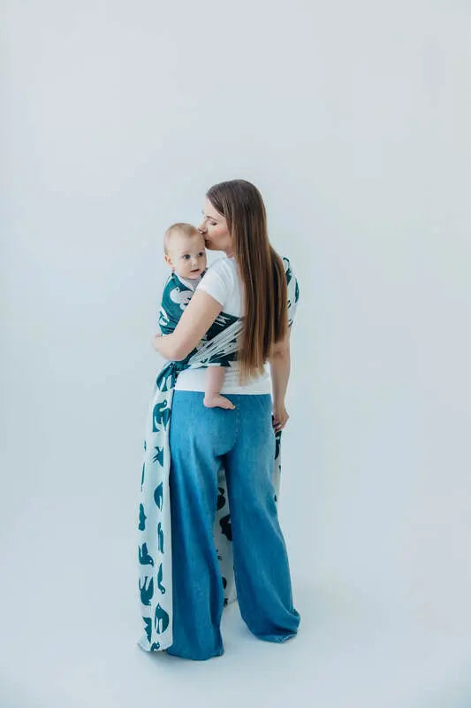 Baby Wrap, Jacquard Weave (100% bamboo viscose) - BIRDY - SKYWARD - Woven Baby XS - 4   long_woven_wraps    #