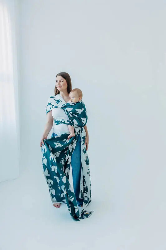 Baby Wrap, Jacquard Weave (100% bamboo viscose) - BIRDY - SKYWARD - Woven Baby XS - 4   long_woven_wraps    #