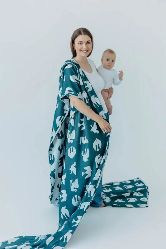 Baby Wrap, Jacquard Weave (100% bamboo viscose) - BIRDY - SKYWARD - Woven Baby XS - 4   long_woven_wraps    #