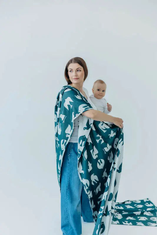 Baby Wrap, Jacquard Weave (100% bamboo viscose) - BIRDY - SKYWARD - Woven Baby XS - 4   long_woven_wraps    #