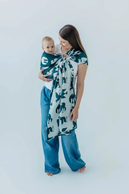 Ring Sling, Jacquard Weave (100% bamboo viscose), with gathered shoulder - BIRDY - SKYWARD - standard 1.8m - Woven Baby    ring_slings    #