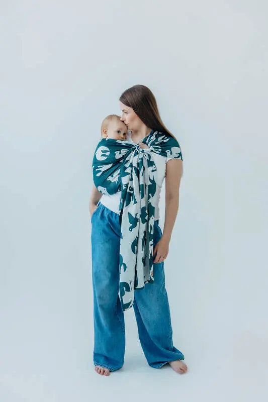 Ring Sling, Jacquard Weave (100% bamboo viscose), with gathered shoulder - BIRDY - SKYWARD - standard 1.8m - Woven Baby Title - Default Title   ring_slings    #