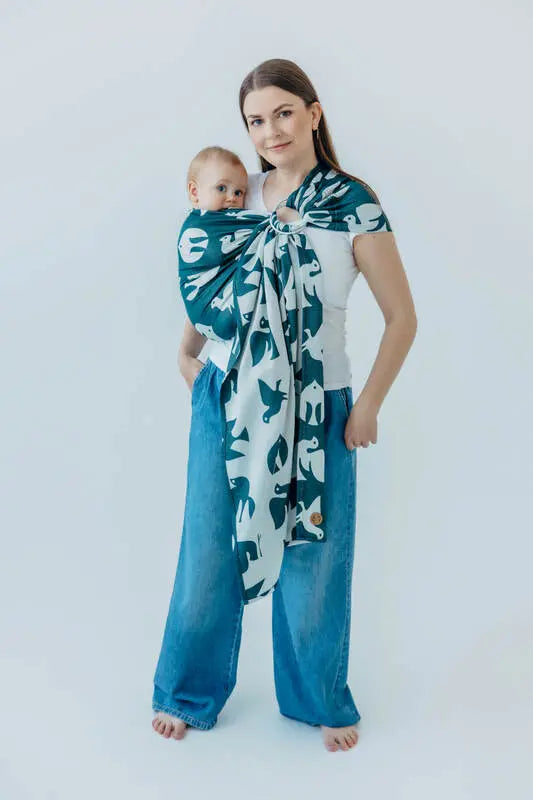 Ring Sling, Jacquard Weave (100% bamboo viscose), with gathered shoulder - BIRDY - SKYWARD - standard 1.8m - Woven Baby    ring_slings    #