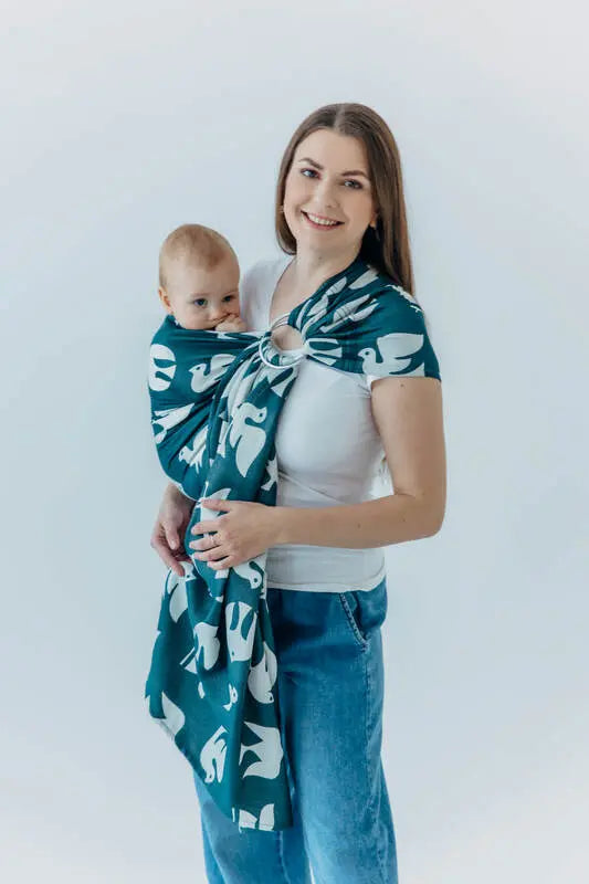 Ring Sling, Jacquard Weave (100% bamboo viscose), with gathered shoulder - BIRDY - SKYWARD - standard 1.8m - Woven Baby    ring_slings    #