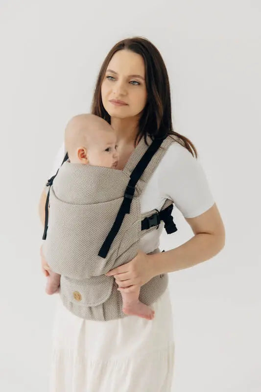 My First Baby Carrier - LennyUpGrade PRO, herringbone weave 100% cotton - LITTLE HERRINGBONE ALMOND - Woven Baby Standard   lenny_upgrade_pro    #