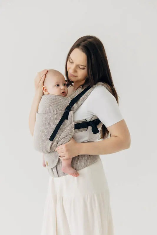 My First Baby Carrier - LennyUpGrade PRO, herringbone weave 100% cotton - LITTLE HERRINGBONE ALMOND - Woven Baby Standard   lenny_upgrade_pro    #
