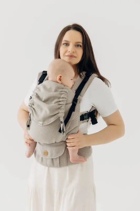 My First Baby Carrier - LennyUpGrade PRO, herringbone weave 100% cotton - LITTLE HERRINGBONE ALMOND - Woven Baby Standard   lenny_upgrade_pro    #