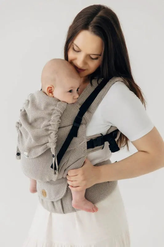 My First Baby Carrier - LennyUpGrade PRO, herringbone weave 100% cotton - LITTLE HERRINGBONE ALMOND - Woven Baby Standard   lenny_upgrade_pro    #