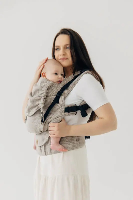 My First Baby Carrier - LennyUpGrade PRO, herringbone weave 100% cotton - LITTLE HERRINGBONE ALMOND - Woven Baby Standard   lenny_upgrade_pro    #