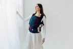 LennyUpGrade PRO Carrier, jacquard weave (60% cotton, 28% merino wool, 8% silk, 4% cashmere) - PEACOCK'S TAIL - BLACK OPAL - Woven Baby Standard   lenny_upgrade_pro    #