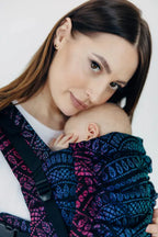 LennyUpGrade PRO Carrier, jacquard weave (60% cotton, 28% merino wool, 8% silk, 4% cashmere) - PEACOCK'S TAIL - BLACK OPAL - Woven Baby Standard   lenny_upgrade_pro    #