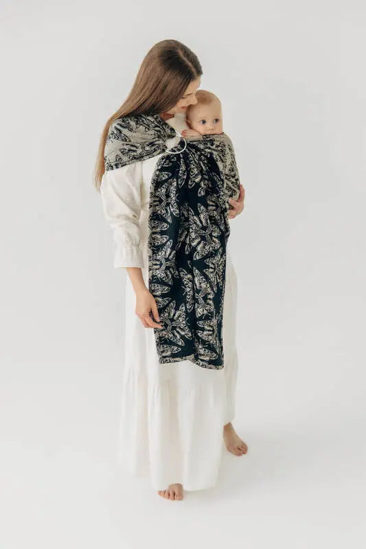 Ring Sling, Jacquard Weave, with gathered shoulder (65% cotton 35% silk) - QUEEN OF THE NIGHT - PAMINA - standard 1.8m - Woven Baby    ring_slings    #