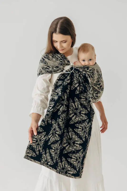 Ring Sling, Jacquard Weave, with gathered shoulder (65% cotton 35% silk) - QUEEN OF THE NIGHT - PAMINA - standard 1.8m - Woven Baby    ring_slings    #