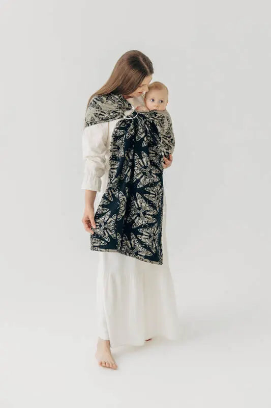 Ring Sling, Jacquard Weave, with gathered shoulder (65% cotton 35% silk) - QUEEN OF THE NIGHT - PAMINA - standard 1.8m - Woven Baby    ring_slings    #