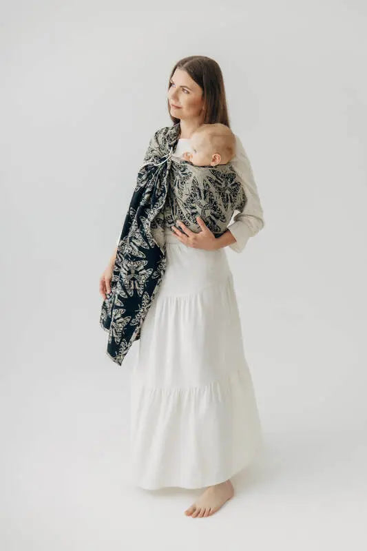 Ring Sling, Jacquard Weave, with gathered shoulder (65% cotton 35% silk) - QUEEN OF THE NIGHT - PAMINA - standard 1.8m - Woven Baby    ring_slings    #