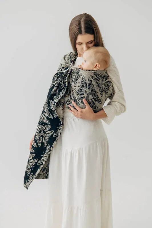 Ring Sling, Jacquard Weave, with gathered shoulder (65% cotton 35% silk) - QUEEN OF THE NIGHT - PAMINA - standard 1.8m - Woven Baby    ring_slings    #