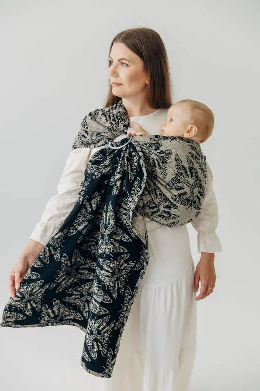 Ring Sling, Jacquard Weave, with gathered shoulder (65% cotton 35% silk) - QUEEN OF THE NIGHT - PAMINA - standard 1.8m - Woven Baby    ring_slings    #