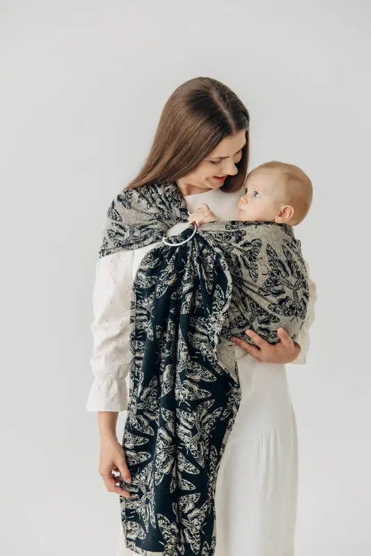 Ring Sling, Jacquard Weave, with gathered shoulder (65% cotton 35% silk) - QUEEN OF THE NIGHT - PAMINA - standard 1.8m - Woven Baby    ring_slings    #