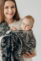 Ring Sling, Jacquard Weave, with gathered shoulder (65% cotton 35% silk) - QUEEN OF THE NIGHT - PAMINA - standard 1.8m - Woven Baby    ring_slings    #