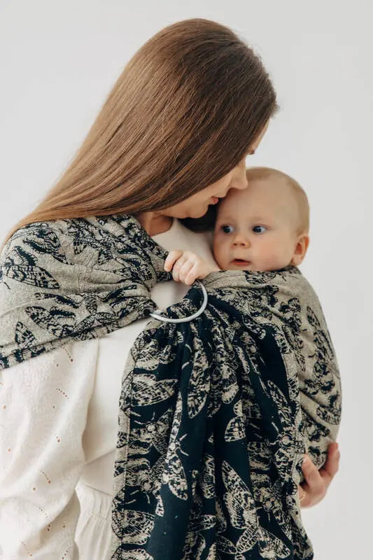 Ring Sling, Jacquard Weave, with gathered shoulder (65% cotton 35% silk) - QUEEN OF THE NIGHT - PAMINA - standard 1.8m - Woven Baby    ring_slings    #