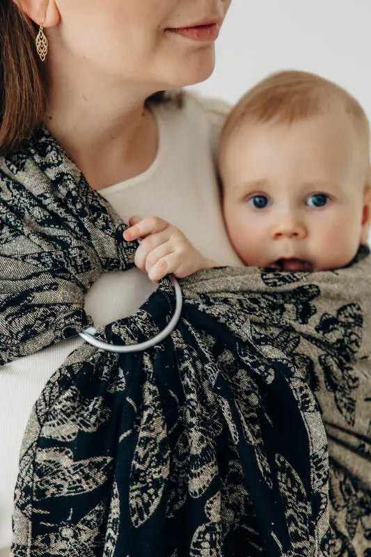 Ring Sling, Jacquard Weave, with gathered shoulder (65% cotton 35% silk) - QUEEN OF THE NIGHT - PAMINA - standard 1.8m - Woven Baby    ring_slings    #